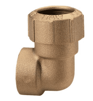 Angled screw-on connector 90° (brass)  32 mm OD / G1" IT