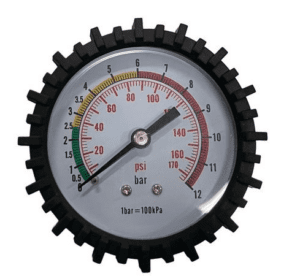 Pressure gauge  for tire inflation gauge set with QUICK-LOCK torque plug nipple